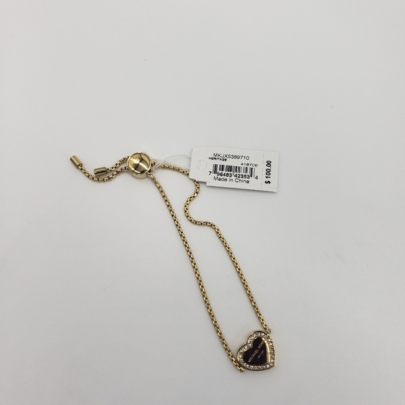 244- MICHAEL KORS Heritage Pave Logo Heart Slide Bracelet Gold Plated NWT - Picture 4 of 7